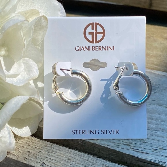 NWT GIANI BERNINI STERLING SILVER TUBE HOOP EARRINGS - Picture 5 of 7